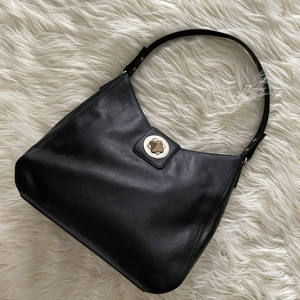 kate spade black leather Chrystie Street shoulder bag w/ gold hardware